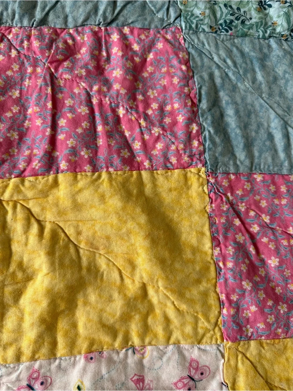 Vintage Handmade Toddler Quilt Blanket Throw Cotton Patchwork